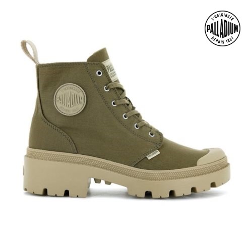 Palladium Pallabase Twill Women's Boots Olive | UK P453-JON